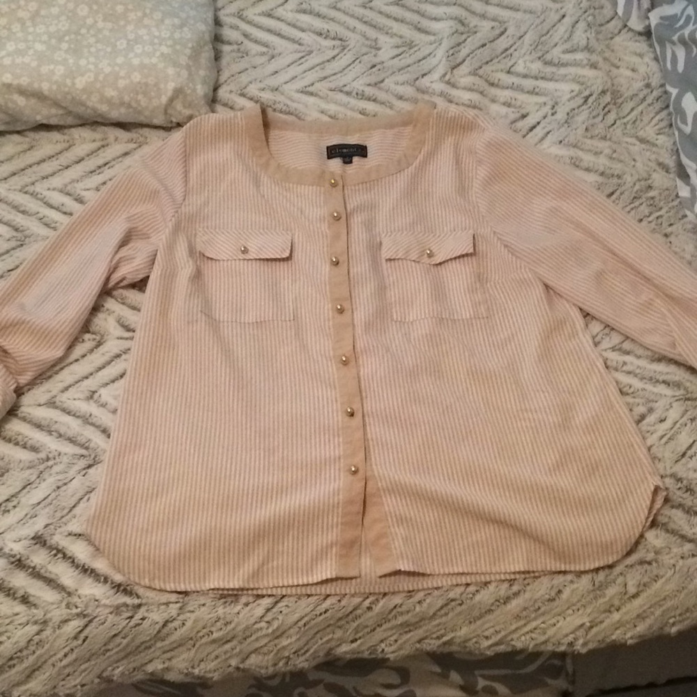 Tan and white striped blouse